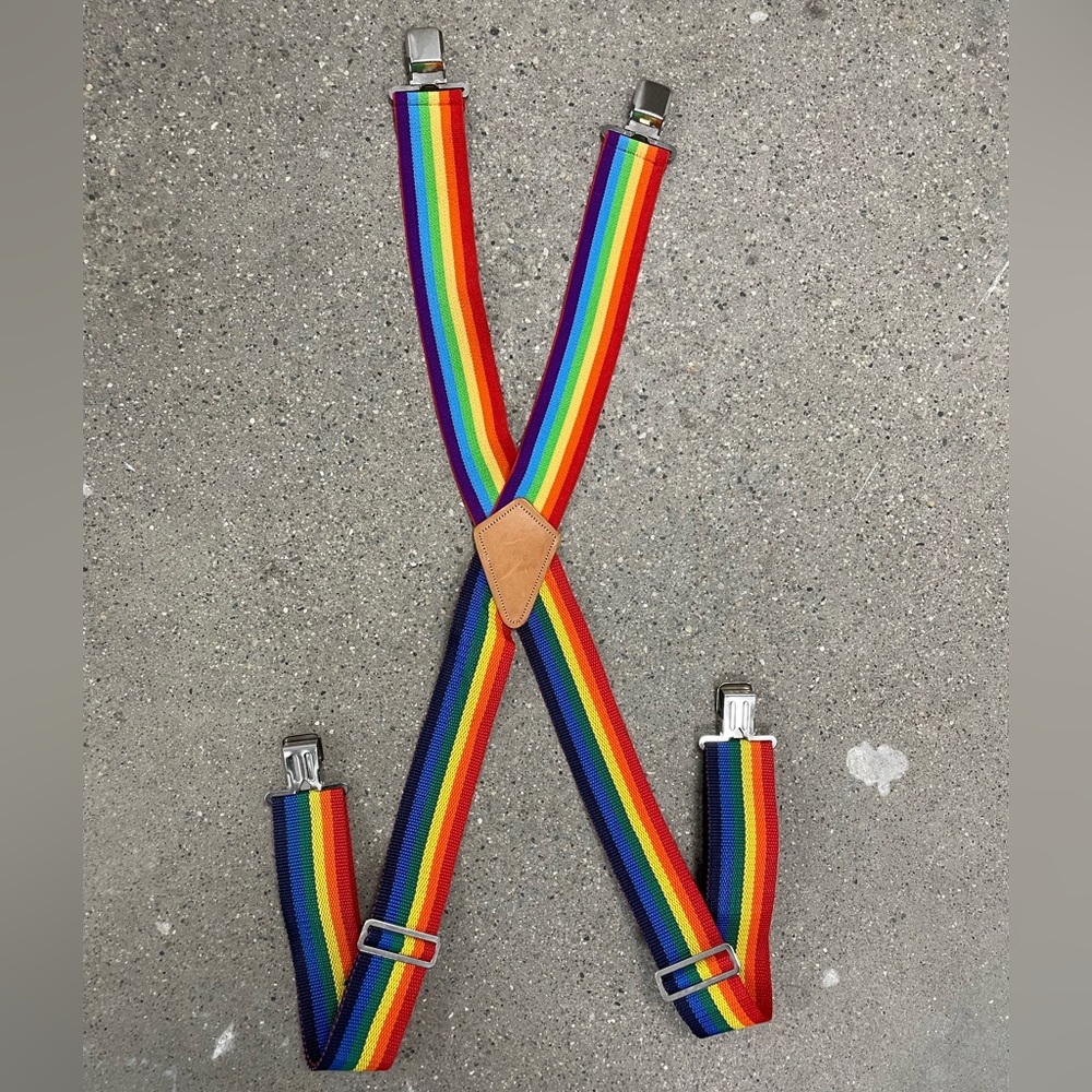 Vintage Rainbow Suspenders with leather center